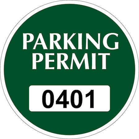 Lustre-Cal Repositionable Parking Permit Green 3in x 3in  Circle Serialized 401-450, 50PK 253743Py1GDi0401